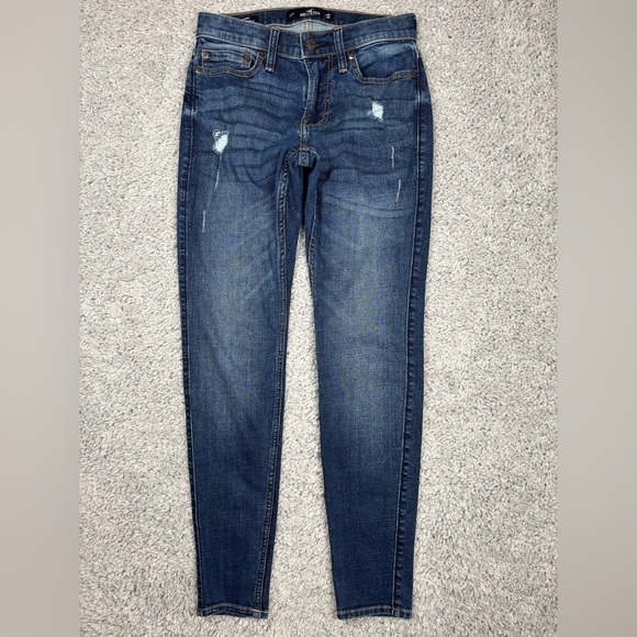 Hollister Jeans Womens 26 Skinny Advanced Stretch Dark Wash Distressed Holes - Picture 1 of 5